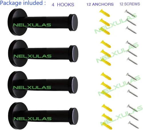 Vista 2 de Ganchos clásicos negros de acero inoxidable resistentes para montaje en pared, ganchos para toallas de baño, perchero, ganchos para bolsos, paquete