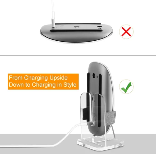 Vista 3 de Base de soporte de acrílico vertical para cargar Apple Magic Mouse 1 y 2 - Soporte de almacenamiento para mouse mágico (cable de carga no incluido)