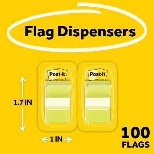 Vista 2 de Post-it Banderas, 50 por dispensador, paquete de 2 dispensadores, 1 pulgada de ancho, verde brillante (680-BG2)