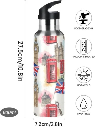 Vista 9 de Botella de agua de acero inoxidable aislada al vacío de 32 onzas, botella de agua deportiva sin BPA para gimnasio, viajes al aire libre, escuela