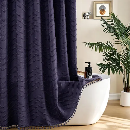 Vista 101 de Cortina de ducha Siiluminisoy de 36x72 beige, cortina de ducha de tela de tamaño pequeño, cortinas de ducha de tela con tufting, diseño chevron a