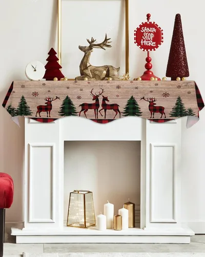 Vista 5 de Bufanda de manto de 70 x 17 pulgadas, diseño de ciervo y árbol de Navidad verde, para chimenea, mantel y mantel de chimenea, camino para Navidad