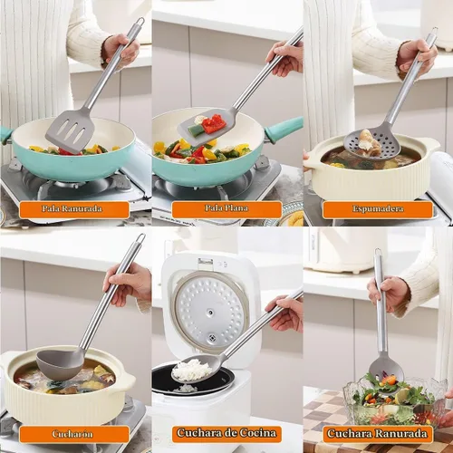 Vista 6 de Kyraton - Juego de utensilios de cocina de silicona de 38 piezas con estante para utensilios, juego de espátula de cuchara, utensilios de cocina 1.