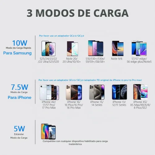 Vista 2 de Yootech - Cargador inalámbrico, soporte de carga inalámbrica máxima de 10 W, compatible con iPhone 17/17 Pro/17 Pro Max/Air/16e/16/16 Plus/16 Pro