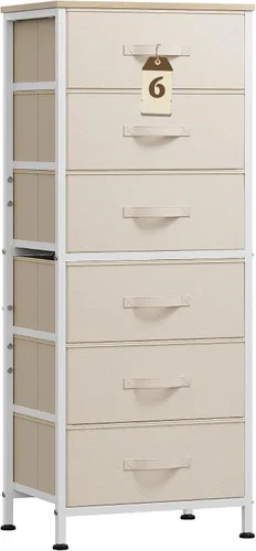 Vista 14 de WLIVE Cómoda Alta Negra para Dormitorio, Cómodas y Arcones de 6 Cajones, Cómoda de Tela para Closet, Sala de Estar, Mesa de Noche con Marco de Negro
