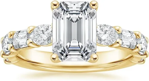 Vista 3 de IGI Anillo de compromiso de diamantes creados en laboratorio de 4.50 quilates con esmeralda blanca de excelente talla, cuatro puntas, con diamantes