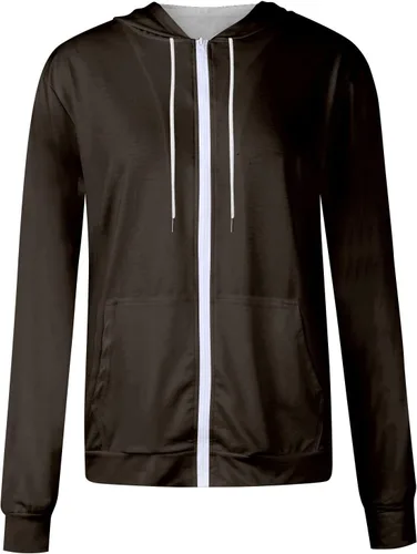 Vista 6 de Sudaderas con capucha y cremallera completa para mujer, manga larga, lisas, con capucha, ajuste holgado, casual, a la moda, para otoño