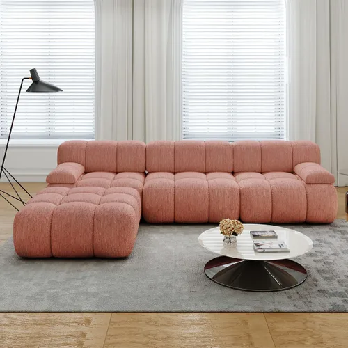 Vista 35 de Settab Sofá modular de nube modular de 118.5 pulgadas con otomana móvil, sofá de pana moderno de 4 asientos, asiento profundo, sofá sin hueso