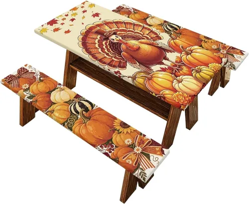 Vista 43 de Juego de 3 calcetines de árbol de Navidad de dibujos animados y galletas, funda de mesa de picnic ajustable con funda de banco, manteles Calcetines