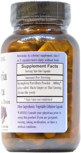 Vista 2 de Barlowe's Herbal Elixirs Kaempferia - Suplemento de parviflora Jengibre negro 600 mg 60 cápsulas vegetales Apoya la vitalidad y promueve