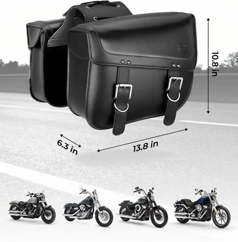 Vista 7 de kemimoto Alforjas para motocicleta, 30L de gran capacidad, bolsa de equipaje de piel sintética para motocicletas Sportster Softail Dyna V-star