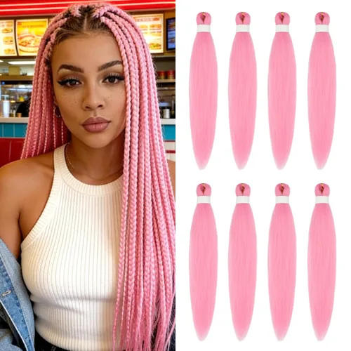 Vista 34 de 8 paquetes de extensiones preestiradas - 16 pulgadas de cabello trenzado premium, 55G/paquete, sin picazón, fijación en agua caliente, textura Perm