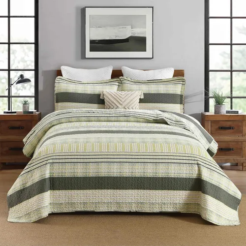 Vista 25 de Juego de ropa de cama con colcha Homzard tamaño individual - Juego de edredón 100% algodón, colcha de cama gris y azul para la cama, ropa de cama