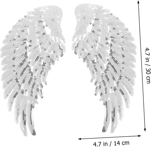 Vista 2 de Zerodeko Sequin Angel Wings Patch DIY Sewing Applique for Clothing Silver Embroidered Fabric Decoration Craft Supplies for Jackets Hats