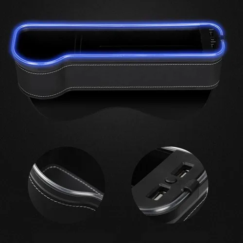 Vista 3 de Tumecos Organizador de espacio para asiento de automóvil con luz multifuncional con portavasos pequeño, organizador de asiento de automóvil, relleno