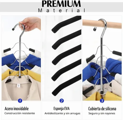 Vista 3 de Ripeng Percha para ropa que ahorra espacio, 8 paquetes 5 en 1, multicapa antideslizante, de metal resistente, de acero inoxidable, para suéteres