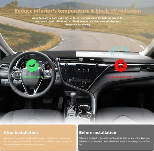 Vista 2 de auovo Cubierta de salpicadero compatible con Toyota Camry 2018-2023 2024, accesorios protector de sombrilla antideslizante cubierta de alfombra