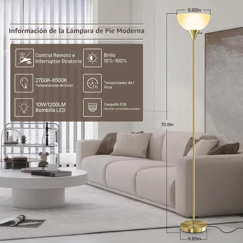 Vista 3 de Lámparas de pie para sala de estar, lámparas de pie Torchiere de 71 pulgadas con control remoto, 2700K-6500K temperatura de color y brillo