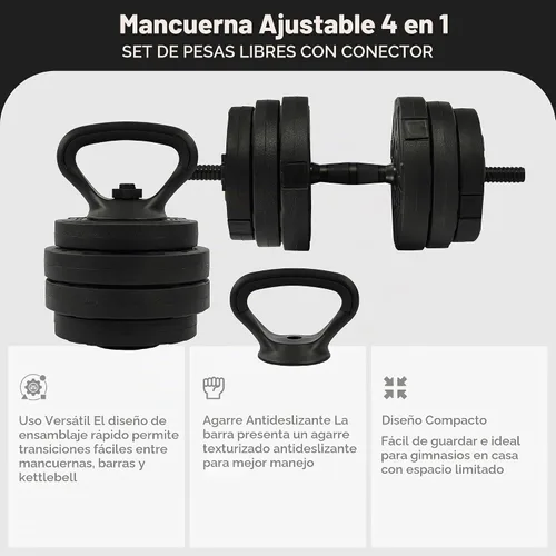 Vista 2 de Fitvids Adjustable Dumbbell Set, 60 Lbs Free Weights with Connector, Black