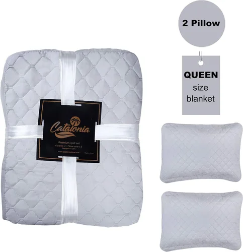 Vista 2 de Catalonia Classic Juego de edredón Queen con fundas de almohada, acogedor juego de colcha de 3 piezas, 1 colcha y 2 fundas de almohada, funda