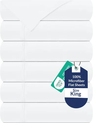 Vista 67 de Royale Linens Juego de 6 sábanas encimeras a granel, sábanas superiores, microfibra suave de 1800, resistente a las arrugas y a las manchas