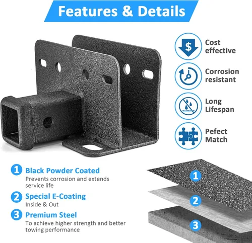 Vista 2 de Wsays Receptor de enganche de remolque de 2 pulgadas, enganches de remolque de remolque clase 3 compatibles con Ford Bronco 2/4 puertas 2021-2024