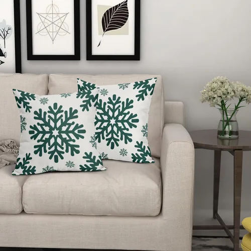 Vista 141 de Fundas de almohada decorativas de Navidad negras 40x40 cm con copos de nieve blancos de Navidad, juego de 2, temática rústica de invierno