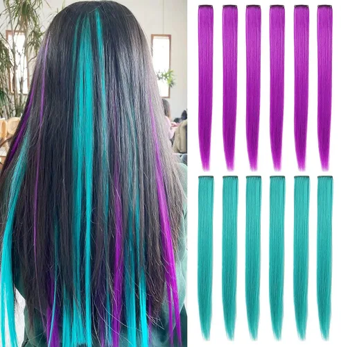 Vista 11 de Extensiones de cabello rosa ahumado con reflejos para fiesta de princesa, disfraz de Navidad para mujer (amarillo)