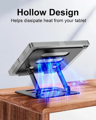 Vista 5 de Soporte para tableta para iPad para escritorio, soporte plegable ajustable de aluminio para tableta de viaje para Kindle y tableta