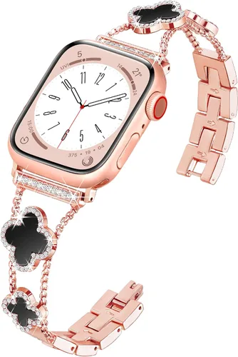 Vista 13 de Wipalor, compatible con la malla para reloj de Apple de 38mm y 40mm, liviana para mujer, pulsera fácil de ajustar, diamante brillante en la oro rosa