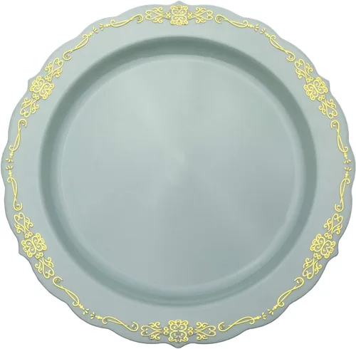 Vista 2 de SIZENAME - Platos de plástico desechables, diseño victoriano de calidad premium, color crema, para fiestas y bodas, 60
