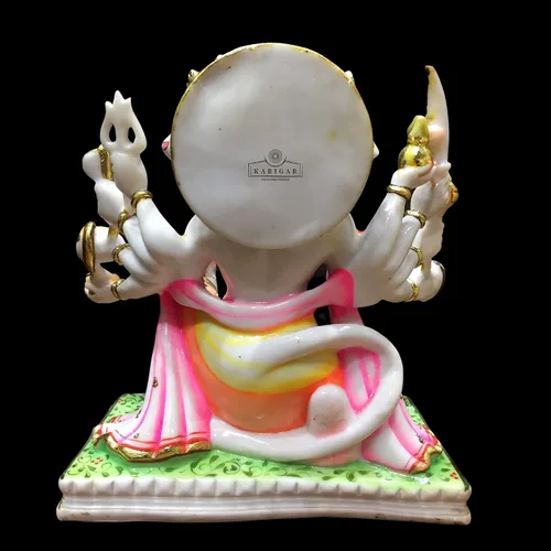 Vista 6 de Estatua de Hanuman Murti de 12 pulgadas de hoja de oro grande Panchmukhi Hanuman mármol bendición 5 caras Hanuman figura Hanuman mono hindú dios