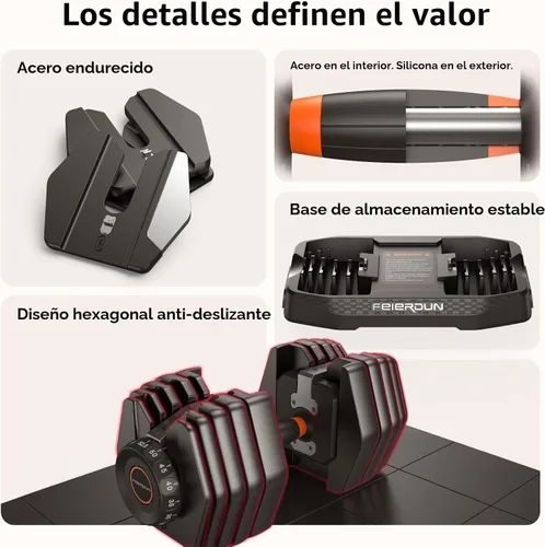 Vista 7 de FEIERDUN Juego de mancuernas ajustables, juego de pesas para gimnasio en casa, mancuernas ajustables de peso libre 5/10 en 1, ajuste de giro con una