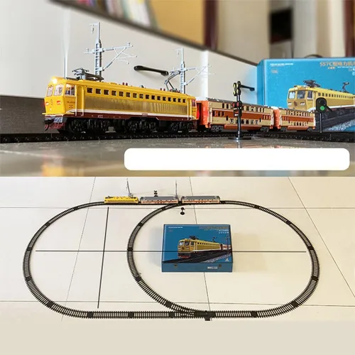 Vista 5 de SS7C - Juego de tren de Navidad, locomotora de vapor eléctrica de aleación, ferrocarril ferroviario con carros de mercancía/pista larga, adorno