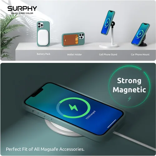 Vista 4 de SURPHY Funda magnética diseñada para iPhone 13 Pro Max compatible con MagSafe (6.7 pulgadas versión 2021), funda de silicona líquida con forro