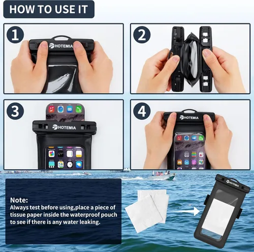 Vista 5 de HOTEMIA Funda impermeable flotante para teléfono celular, bolsa seca con cordón para el cuello y brazalete, se adapta a iPhone y todos los teléfonos
