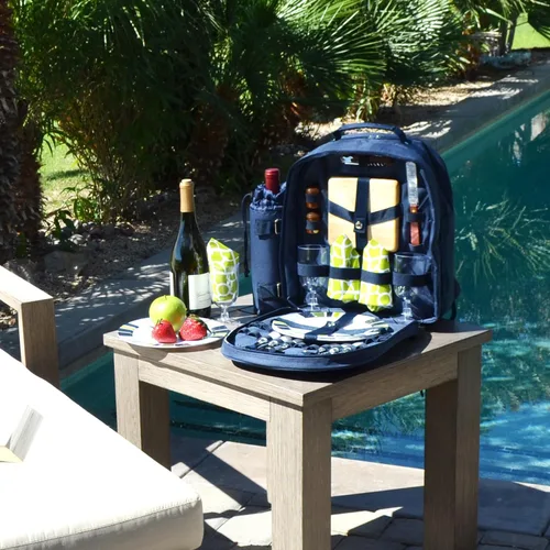 Vista 3 de Picnic at Ascot Mochila de picnic para 2 personas equipada con enfriador y soporte de vino aislado, diseñada y montada en los Estados Unidos