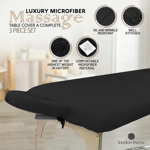 Vista 6 de London Linens Juego de sábanas de microfibra suave para mesa de masaje de 3 piezas, incluye funda para mesa de masaje, sábana bajera ajustable