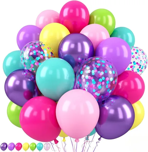 Vista 28 de 50 globos de Halloween, globos de 12 pulgadas, globos morados negros y anaranjados de 12 pulgadas, globos de confeti de murciélago, globos de látex
