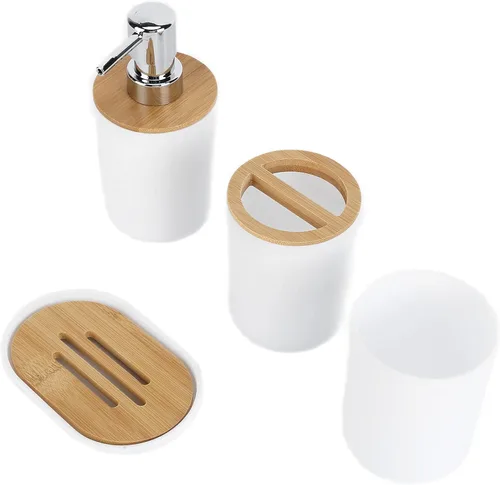 Vista 5 de Juego de accesorios de baño, 4 tazas para cepillos de dientes, organizador de mostrador de baño