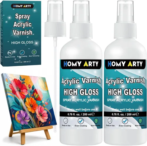 Vista 2 de HOMY ARTY Spray de barniz acrílico, 2 x 6.76 fl oz Barniz de alto brillo