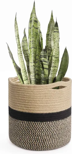 Vista 9 de TIMEYARD – Cesta para plantas de cuerda de yute resistente, tejida con diseño moderno para maceteros de interior de hasta 7.5 pulgadas, cesta
