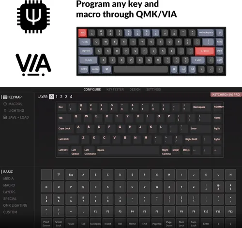 Vista 2 de Keychron K6 Pro Teclado mecánico inalámbrico personalizado, macro programable QMKVIA, teclado de interruptor marrón Keychron K Pro intercambiable