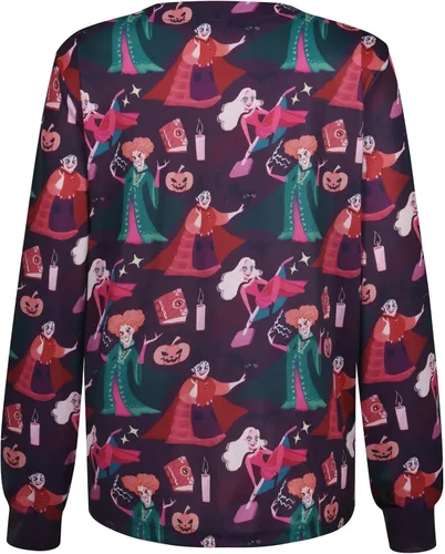 Vista 2 de Chamarras de uniforme médico para mujer, con estampado a presión, lindo patrón floral, manga larga, uniformes de enfermería