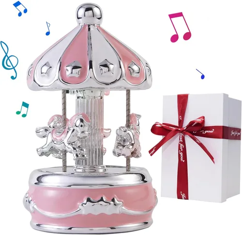 Vista 7 de Caja de Música de Carrusel Envuelta para Regalo, Carrusel Musical de Cerámica con Luces que Cambian de Color, Cajas de Música para Niñas, Niños