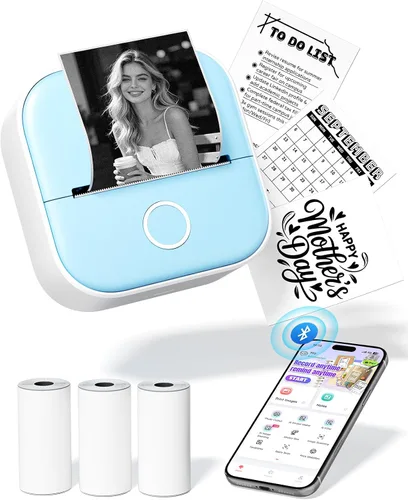 Vista 13 de Ponek Mini impresora de etiquetas adhesivas - Máquina para hacer pegatinas T02 con aplicación inteligente AI Print Pods Mini Printer for Students