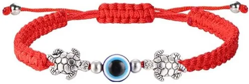 Vista 3 de Juego de 7 pulseras contra el mal de ojo, hechas a mano, ajustables, pulseras de protección Mal De Ojo Lucky Red Black String Elephant Sea Turtle