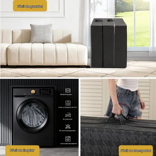 Vista 7 de Colchón triple plegable tamaño matrimonial – Colchón plegable de espuma viscoelástica de doble capa de 6 pulgadas, sofá cama portátil con funda Negro