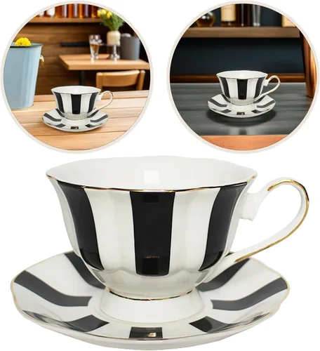 Vista 7 de UPKOCH Juego de taza y platillo de lunares de cerámica con plato a juego de 5.51 x 5.51 x 2.95 pulgadas, taza de estilo europeo para café con leche