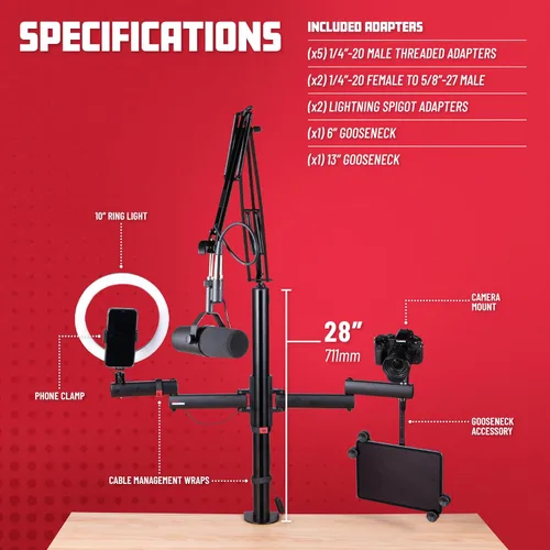 Vista 6 de Gator Frameworks Árbol de creación de contenido todo en uno de la serie ID con accesorios de luz, micrófono y cámara, extensiones de accesorios